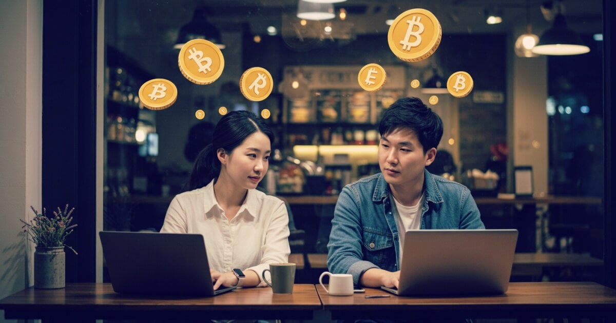 가상자산 투자 전략을 짜는 남녀