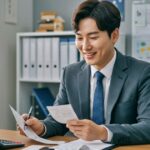 신용카드 소득공제 서류 정리중인 남성