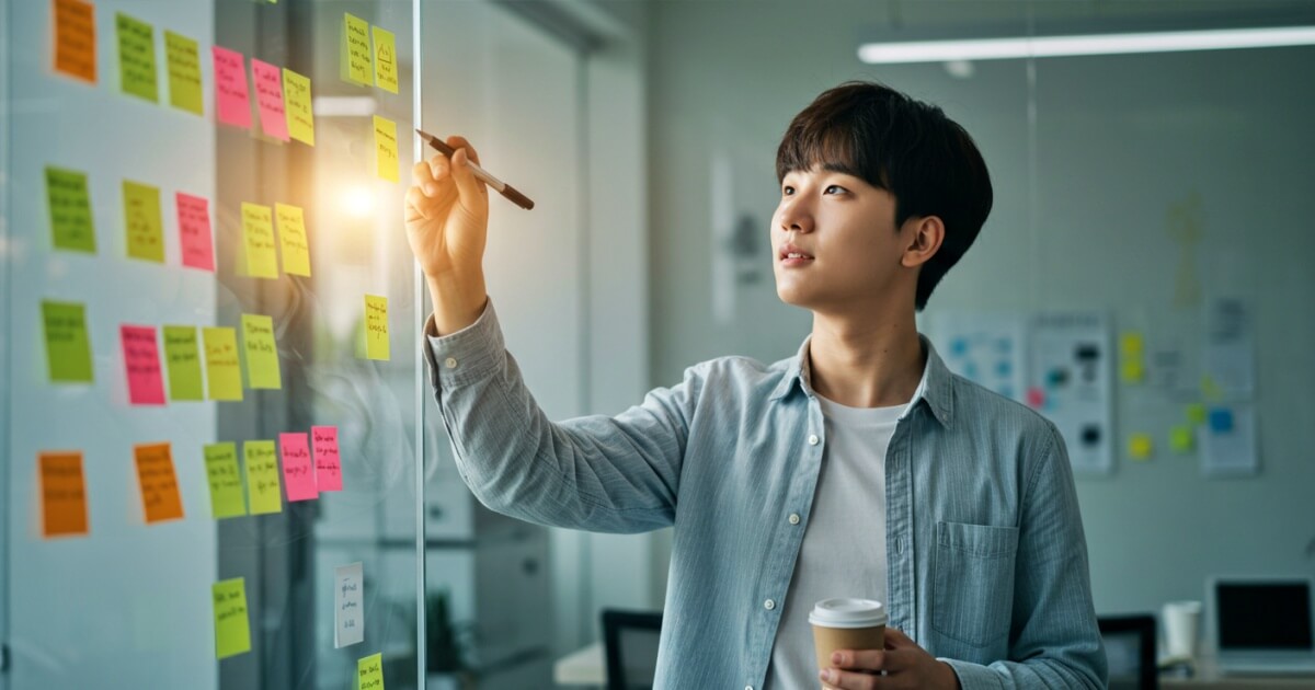창업 아이템 찾기를 하고 있는 남자