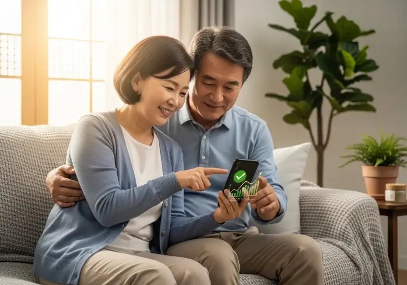 국민연금 계산하며 노후 설계하는 부부